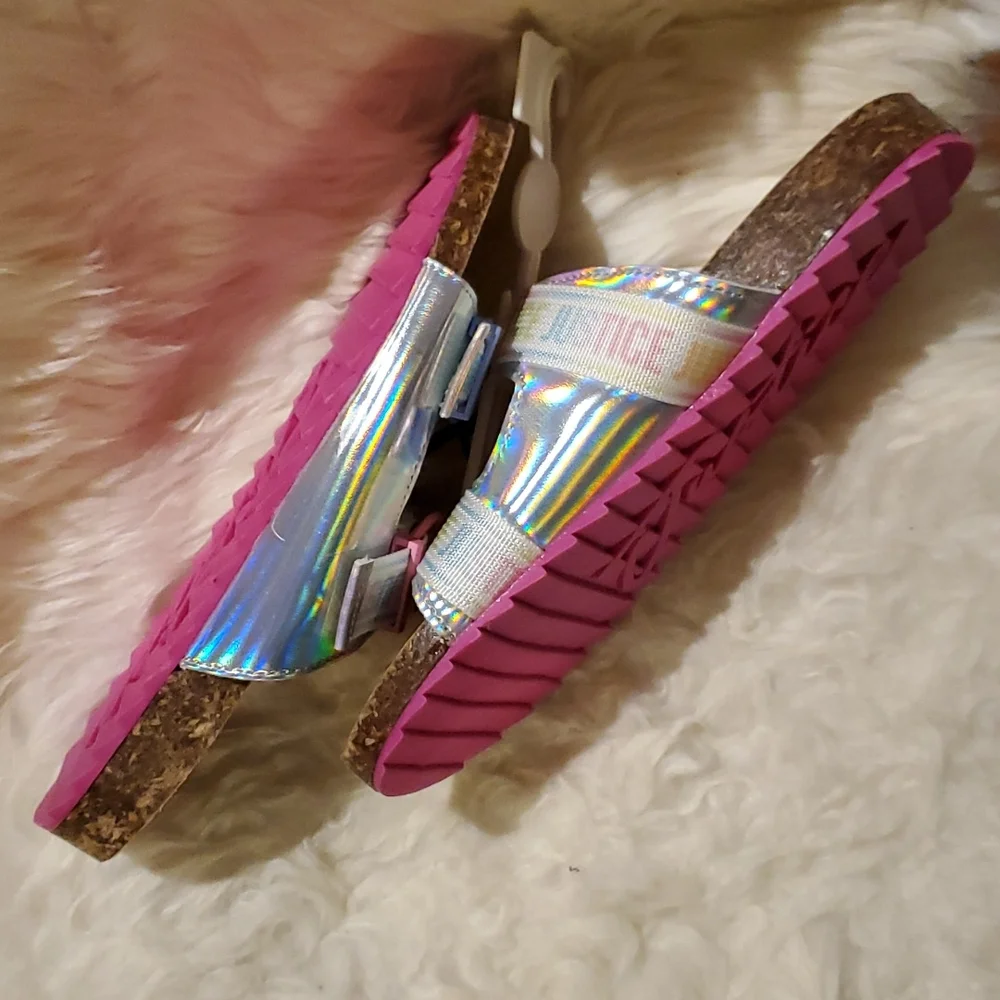 NWT Justice Cork Footbed Girls Pastel Sandals - Size 4